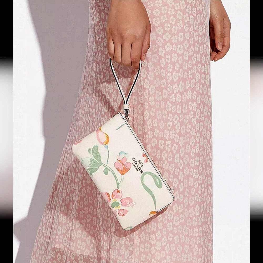 Large Corner Zip Wristlet with Dreamy Land Floral Print flower